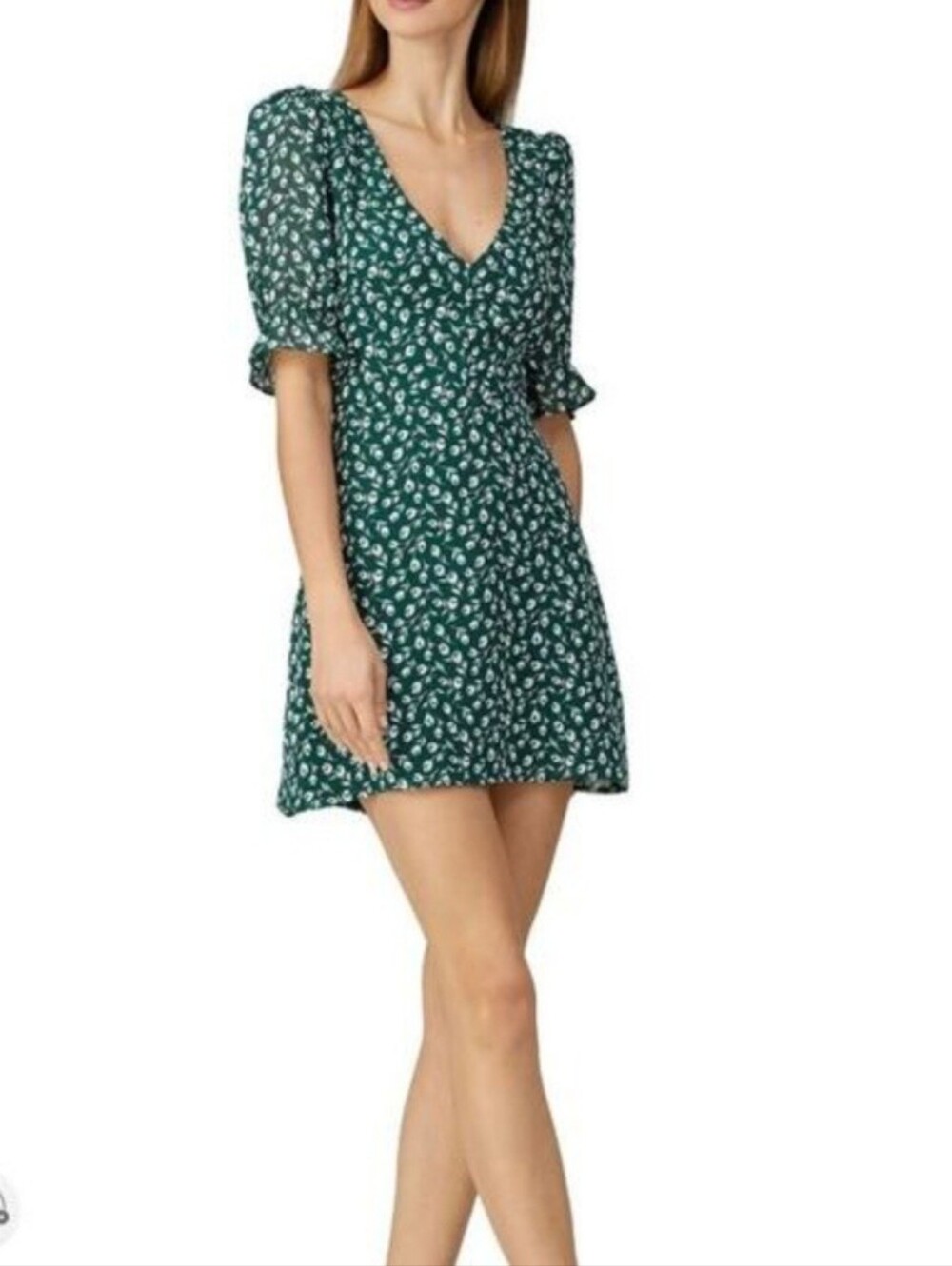 Reformation Brielle Green Floral  Dress 0